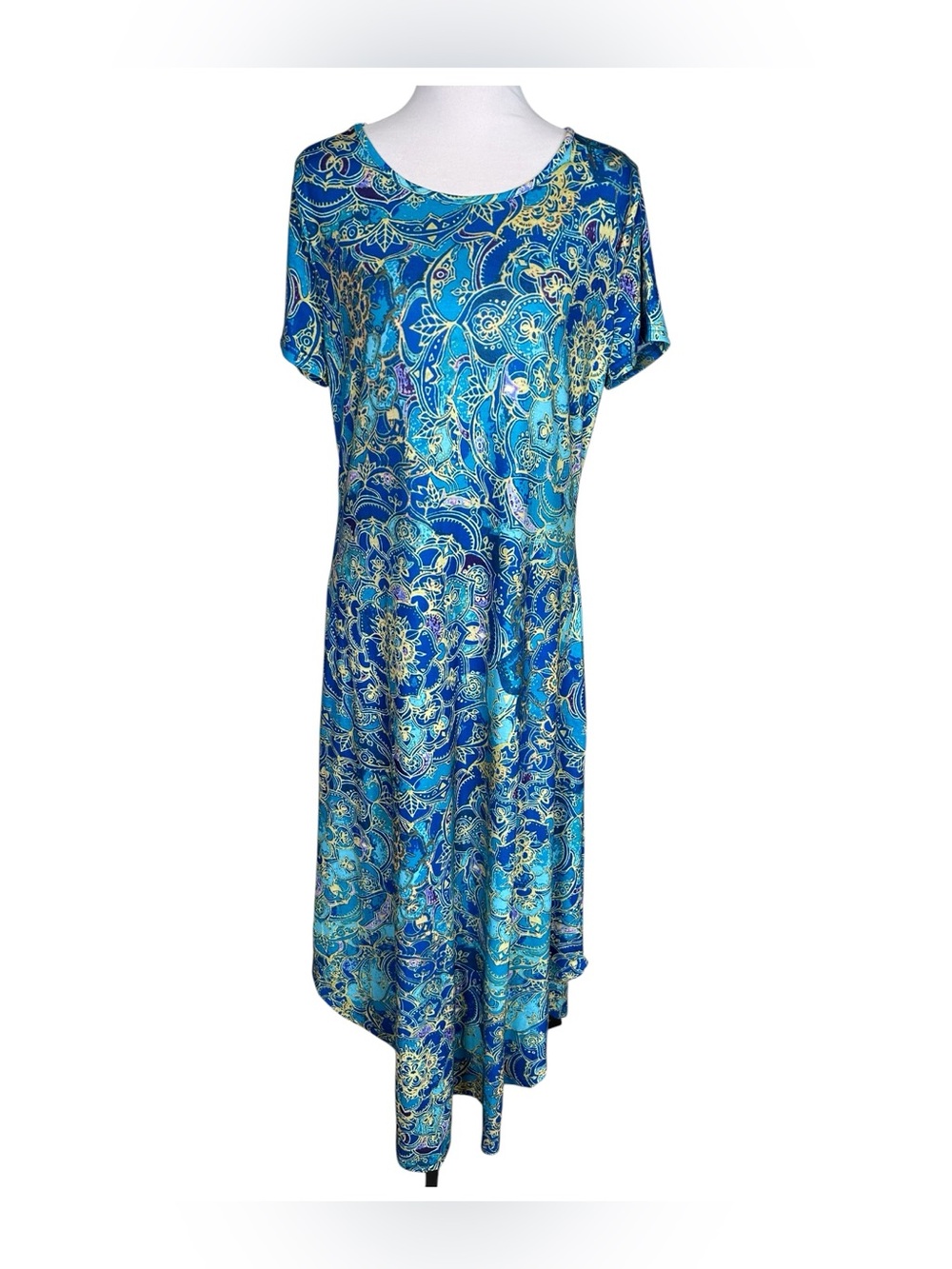NORACORA Paisley Mandala Maxi Dress Women’s L Blue Teal Boho Resort NWT